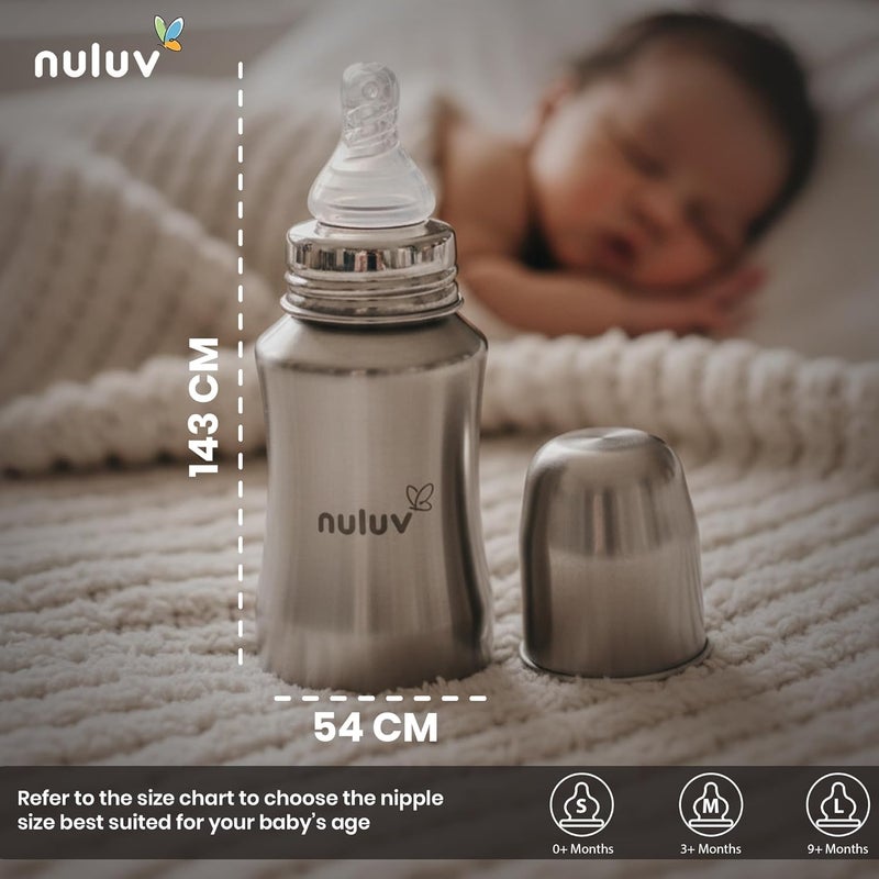 Nuluv Nourish+ Stainless Steel Feeding Bottle 140ml with Anti-Colic Silicone Nipple for Babies - Image 2